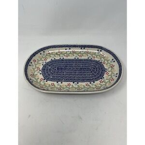 Unikat Hand Stamped Polish Stoneware 12.75" Floral Oval